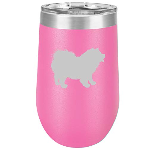 16 oz Double Wall Vacuum Insulated Stainless Steel Stemless Wine Tumbler Glass Coffee Travel Mug With Lid Chow Chow (Hot Pink)
