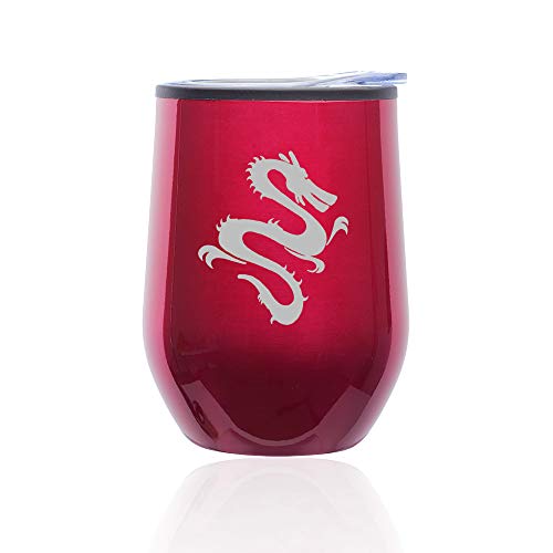 Stemless Wine Tumbler Coffee Travel Mug Glass With Lid Dragon (Fuchsia)