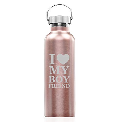 Rose Gold Double Wall Vacuum Insulated Stainless Steel Tumbler Travel Mug I Love My Boyfriend (25 oz Water Bottle)