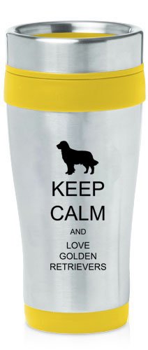 Yellow 16oz Insulated Stainless Steel Travel Mug Z1201 Keep Calm and Love Golden Retrievers