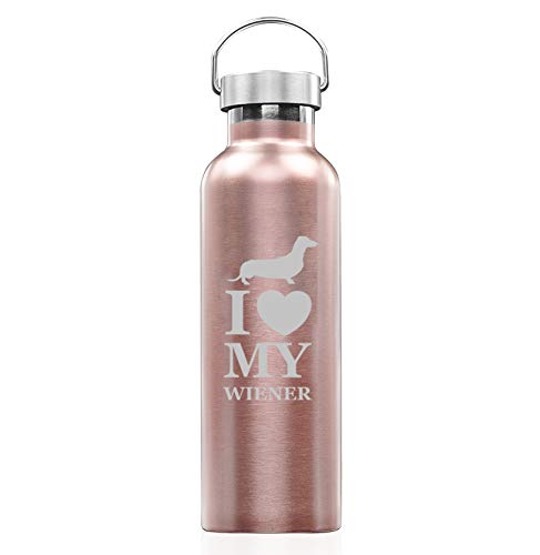 Rose Gold Double Wall Vacuum Insulated Stainless Steel Tumbler Travel Mug I Love My Wiener Dachshund (25 oz Water Bottle)