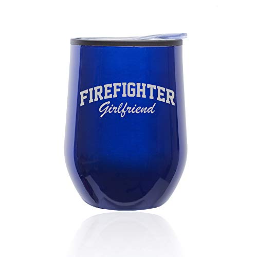 Stemless Wine Tumbler Coffee Travel Mug Glass With Lid Firefighter Girlfriend