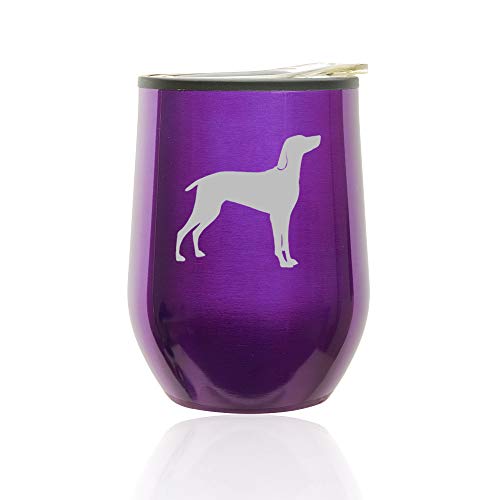 Stemless Wine Tumbler Coffee Travel Mug Glass With Lid Weimaraner (Royal Purple)