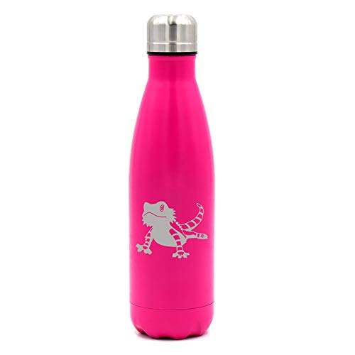 17 oz. Double Wall Vacuum Insulated Stainless Steel Water Bottle Travel Mug Cup Bearded Dragon Lizard (Pink)