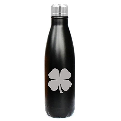 17 oz. Double Wall Vacuum Insulated Stainless Steel Water Bottle Travel Mug Cup 4 Leaf Clover Shamrock (Black)