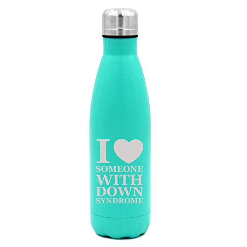 MIP Brand 17 oz. Double Wall Vacuum Insulated Stainless Steel Water Bottle Travel Mug Cup I Love Heart Someone with Down Syndrome (Light-Blue)