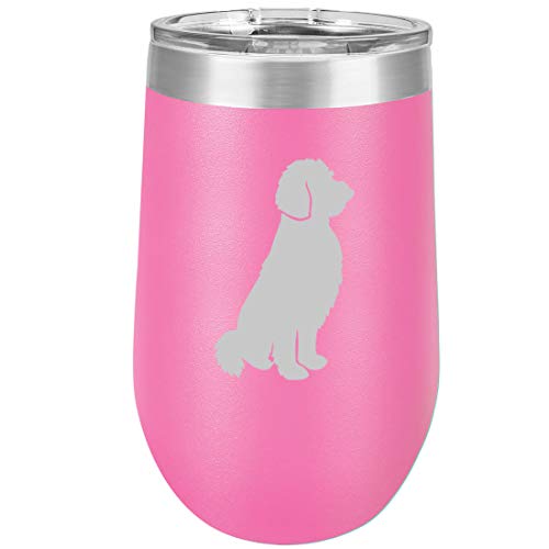 16 oz Double Wall Vacuum Insulated Stainless Steel Stemless Wine Tumbler Glass Coffee Travel Mug With Lid Goldendoodle (Hot Pink)