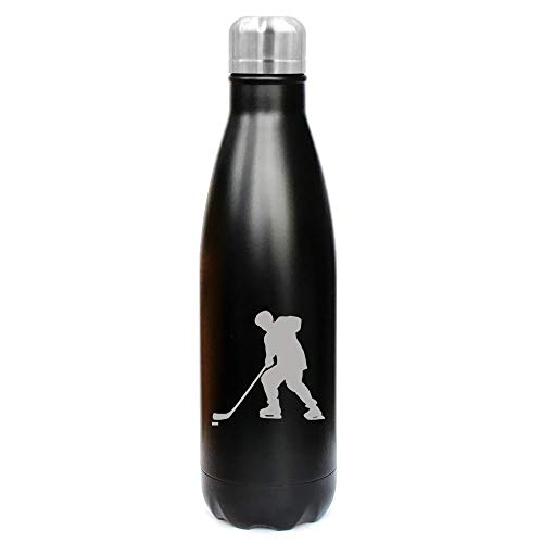 MIP Brand 17 oz. Double Wall Vacuum Insulated Stainless Steel Water Bottle Travel Mug Cup Hockey Player (Black)