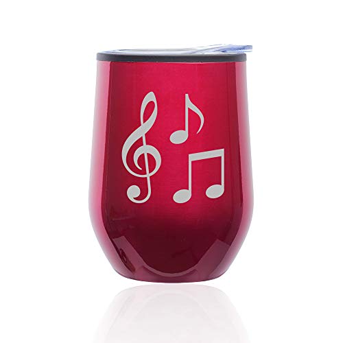 Stemless Wine Tumbler Coffee Travel Mug Glass With Lid Music Notes (Fuchsia)