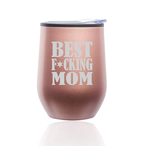 Stemless Wine Tumbler Coffee Travel Mug Glass With Lid Best F ing Mom Mother (Rose Gold)