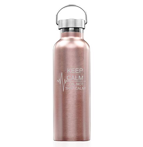 Rose Gold Double Wall Vacuum Insulated Stainless Steel Tumbler Travel Mug Keep Calm Ok Not That Calm Nurse Paramedic Medical EKG (25 oz Water Bottle)