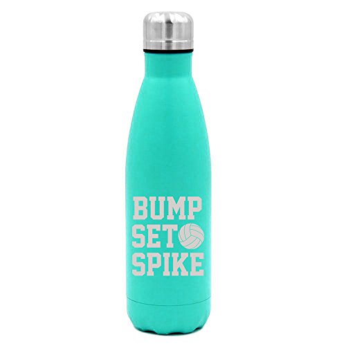 17 oz. Double Wall Vacuum Insulated Stainless Steel Water Bottle Travel Mug Cup Bump Set Spike Volleyball (Light-Blue)