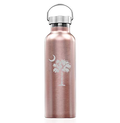 Rose Gold Double Wall Vacuum Insulated Stainless Steel Tumbler Travel Mug Palmetto Tree South Carolina Palm Moon (25 oz Water Bottle)