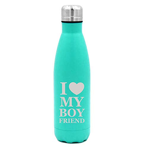 17 oz. Double Wall Vacuum Insulated Stainless Steel Water Bottle Travel Mug Cup I Love My Boyfriend (Light-Blue)