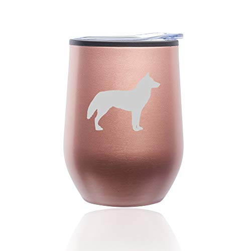 Stemless Wine Tumbler Coffee Travel Mug Glass With Lid Siberian Husky (Rose Gold)