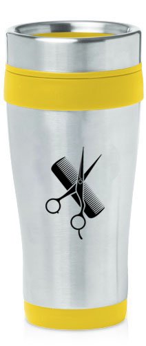 Yellow 16oz Insulated Stainless Steel Travel Mug Z1017 Hair Cutting Dresser Scissors Comb