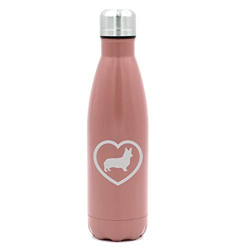 MIP Brand 17 oz. Double Wall Vacuum Insulated Stainless Steel Water Bottle Travel Mug Cup Corgi Heart (Rose Gold)