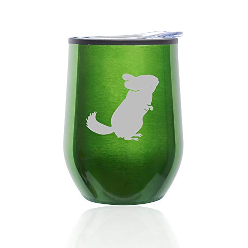 Stemless Wine Tumbler Coffee Travel Mug Glass With Lid Chinchilla (Green)