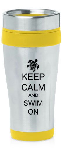 Yellow 16oz Insulated Stainless Steel Travel Mug Z1409 Keep Calm and Swim On Sea Turtle