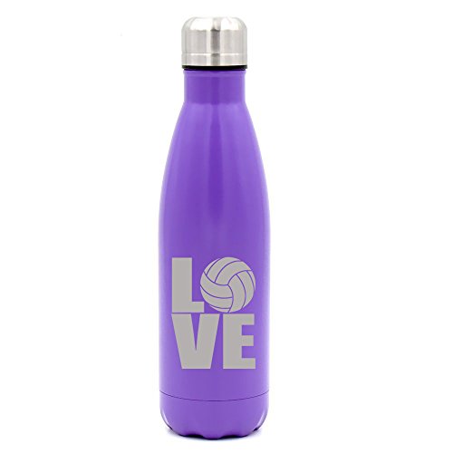 17 oz. Double Wall Vacuum Insulated Stainless Steel Water Bottle Travel Mug Cup Love Volleyball (Purple)