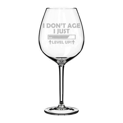 Wine Glass Goblet Funny Birthday I Don't Age I Just Level Up (20 oz Jumbo)