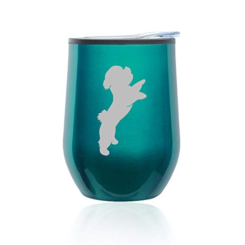 Stemless Wine Tumbler Coffee Travel Mug Glass With Lid Bichon Frise (Turquoise Teal)