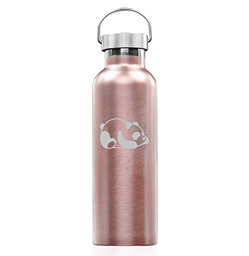 Rose Gold Double Wall Vacuum Insulated Stainless Steel Tumbler Travel Mug Lazy Panda (25 oz Water Bottle)