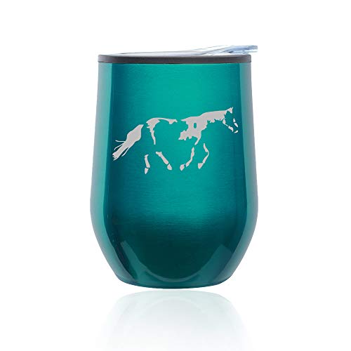 Stemless Wine Tumbler Coffee Travel Mug Glass With Lid Paint Horse (Turquoise Teal)
