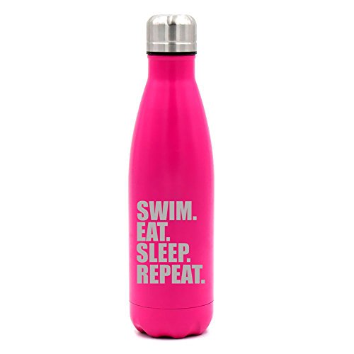 17 oz. Double Wall Vacuum Insulated Stainless Steel Water Bottle Travel Mug Cup Swim Eat Sleep Repeat (Pink)