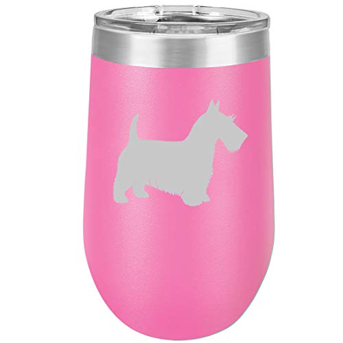 16 oz Double Wall Vacuum Insulated Stainless Steel Stemless Wine Tumbler Glass Coffee Travel Mug With Lid Scottie Scottish Terrier (Hot Pink)