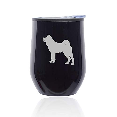 Stemless Wine Tumbler Coffee Travel Mug Glass With Lid Akita (Midnight Black)