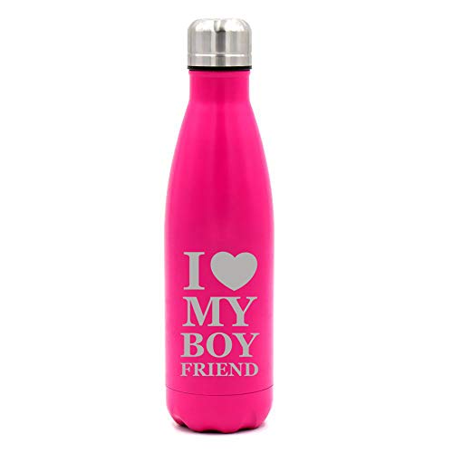 17 oz. Double Wall Vacuum Insulated Stainless Steel Water Bottle Travel Mug Cup I Love My Boyfriend (Pink)