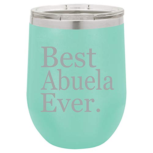 12 oz Double Wall Vacuum Insulated Stainless Steel Stemless Wine Tumbler Glass Coffee Travel Mug With Lid Best Abuela Ever Grandma Grandmother (Teal)