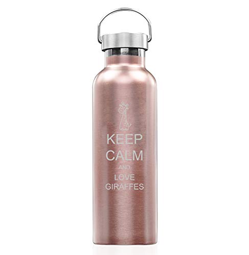 Rose Gold Double Wall Vacuum Insulated Stainless Steel Tumbler Travel Mug Keep Calm And Love Giraffes (25 oz Water Bottle)