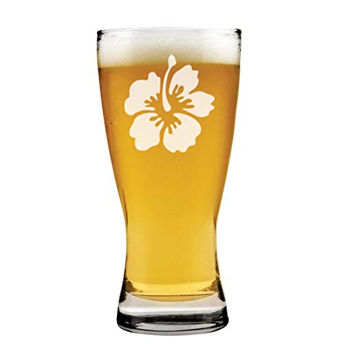 15 oz Beer Pilsner Glass Hibiscus Flower