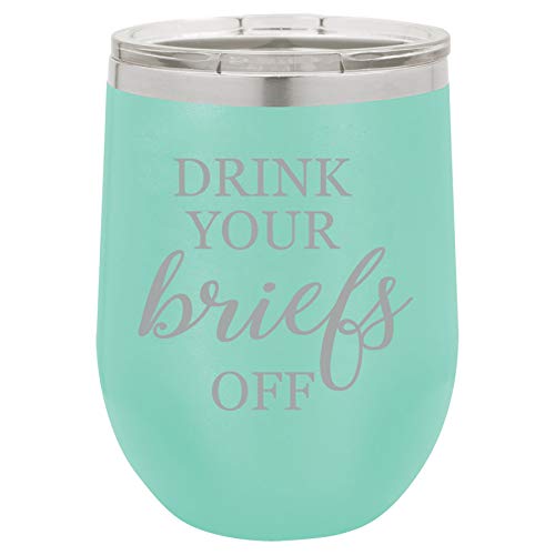 12 oz Double Wall Vacuum Insulated Stainless Steel Stemless Wine Tumbler Glass Coffee Travel Mug With Lid Drink Your Briefs Off Lawyer Law School Attorney Funny (Teal)