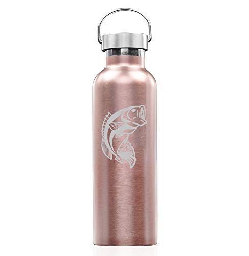 Rose Gold Double Wall Vacuum Insulated Stainless Steel Tumbler Travel Mug Bass Fish (25 oz Water Bottle)