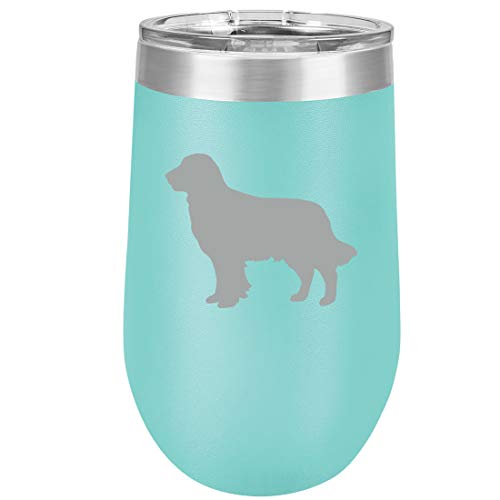 16 oz Double Wall Vacuum Insulated Stainless Steel Stemless Wine Tumbler Glass Coffee Travel Mug With Lid Golden Retriever (Teal)