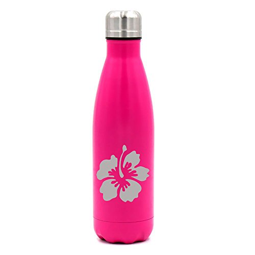 17 oz. Double Wall Vacuum Insulated Stainless Steel Water Bottle Travel Mug Cup Hibiscus (Pink)