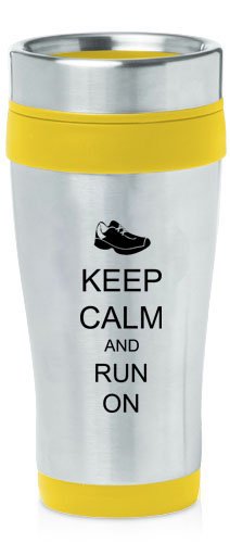 Yellow 16oz Insulated Stainless Steel Travel Mug Z1377 Keep Calm and Run On