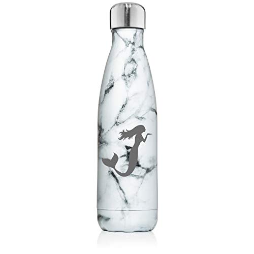 17 oz. Double Wall Vacuum Insulated Stainless Steel Water Bottle Travel Mug Cup Mermaid (Black White Marble)