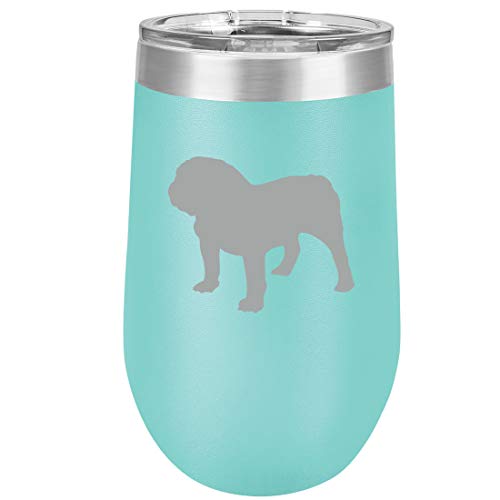 16 oz Double Wall Vacuum Insulated Stainless Steel Stemless Wine Tumbler Glass Coffee Travel Mug With Lid Bulldog (Teal)