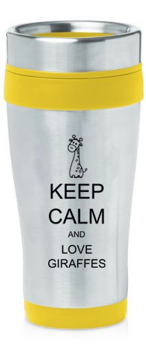 Yellow 16oz Insulated Stainless Steel Travel Mug Z425 Keep Calm and Love Giraffes