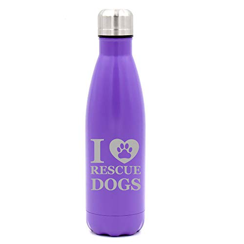 MIP Brand 17 oz. Double Wall Vacuum Insulated Stainless Steel Water Bottle Travel Mug Cup I Heart Love Rescue Dogs (Purple)