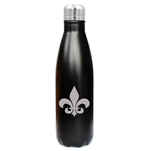 17 oz. Double Wall Vacuum Insulated Stainless Steel Water Bottle Travel Mug Cup Fleur-De-Lis (Black)