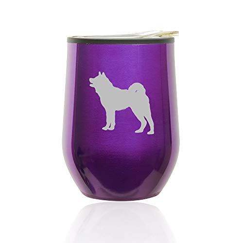 Stemless Wine Tumbler Coffee Travel Mug Glass With Lid Akita (Royal Purple)