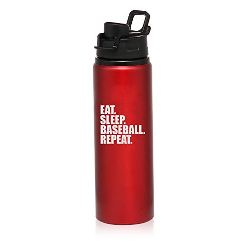 MIP Brand 25 oz Aluminum Sports Water Travel Bottle Eat Sleep Baseball Repeat (Red)