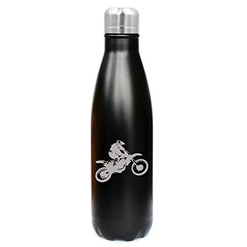 17 oz. Double Wall Vacuum Insulated Stainless Steel Water Bottle Travel Mug Cup Dirt MX Bike Rider (Black)