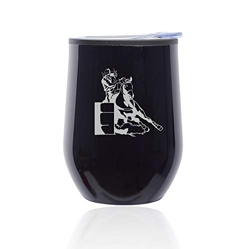 Stemless Wine Tumbler Coffee Travel Mug Glass With Lid Female Barrel Racing Cowgirl (Midnight Black)