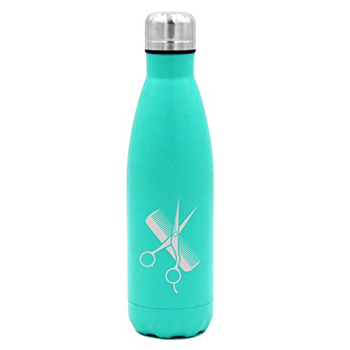 17 oz. Double Wall Vacuum Insulated Stainless Steel Water Bottle Travel Mug Cup Hair Cutting Dresser Scissors Comb (Light-Blue)